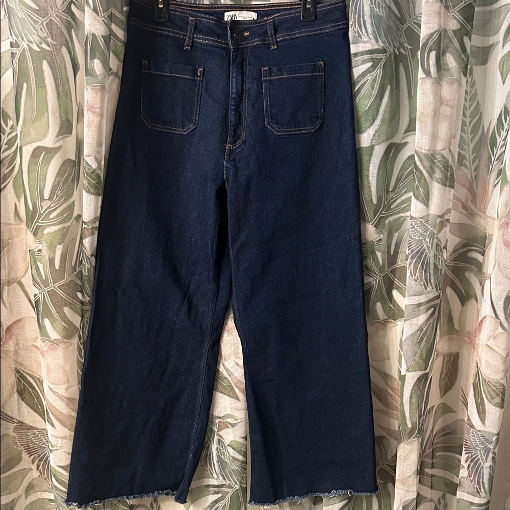 Zara Navy Wide-Leg Denim Pants